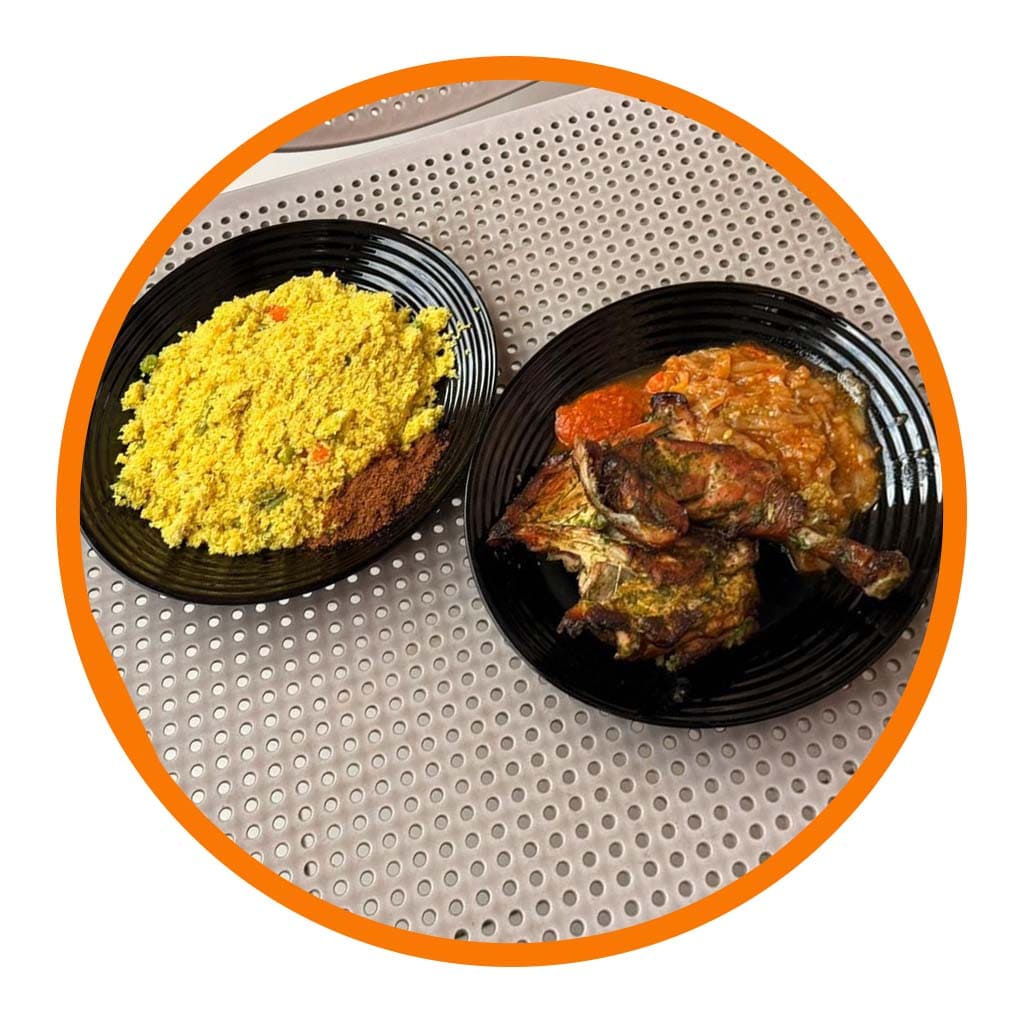 Fonio  curcuma +  Lapin fumé Sauté
