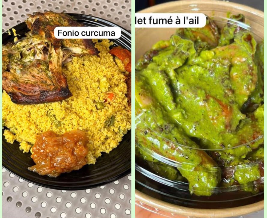 Fonio curcuma + Poulet Entier fumé braisé à l'ail